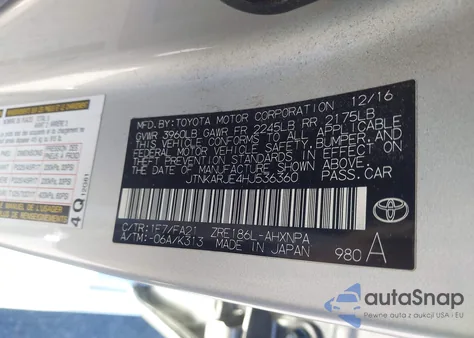 2017 Toyota Corolla Im z USA, uszkodzony, nr VIN JTNKARJE4HJ536360